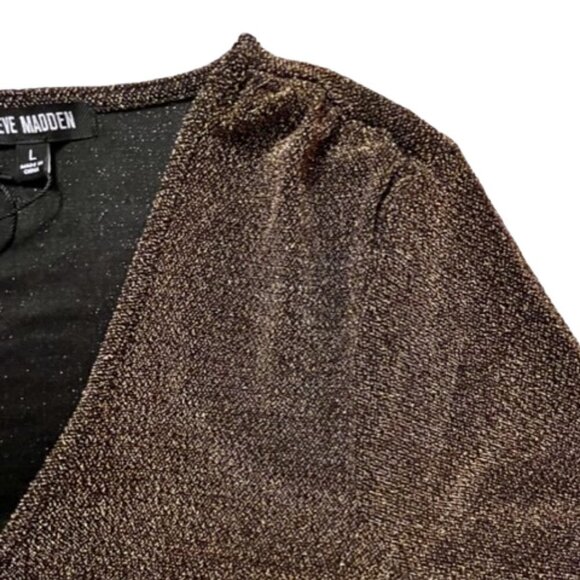 Steve Madden NWT Women's Metallic Knit Gold Long Sleeve Bodysuit Size Large - Picture 7 of 14